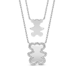 White Lab-Created Sapphire Bear Necklace Gift Set Sterling Silver