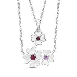 Lab-Created Ruby & Pink Lab-Created Sapphire Flower Necklace Gift Set Sterling Silver