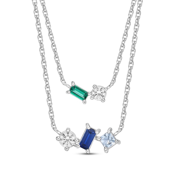 Natural & Lab-Created Gemstone Necklace Gift Set Sterling Silver