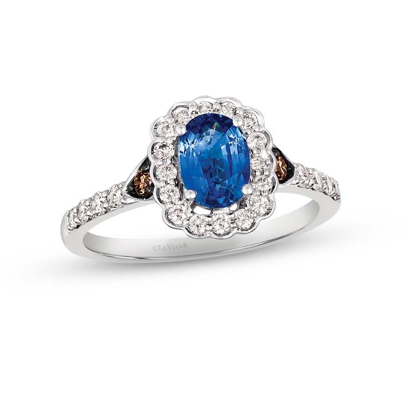 Main Image 1 of Le Vian Creme Brulee Blue Sapphire Ring 1/2 ct tw Diamonds 14K Vanilla Gold