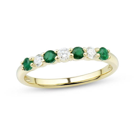 Now + Forever Emerald & Diamond Anniversary Band 1/5 ct tw Round-cut 10K Yellow Gold