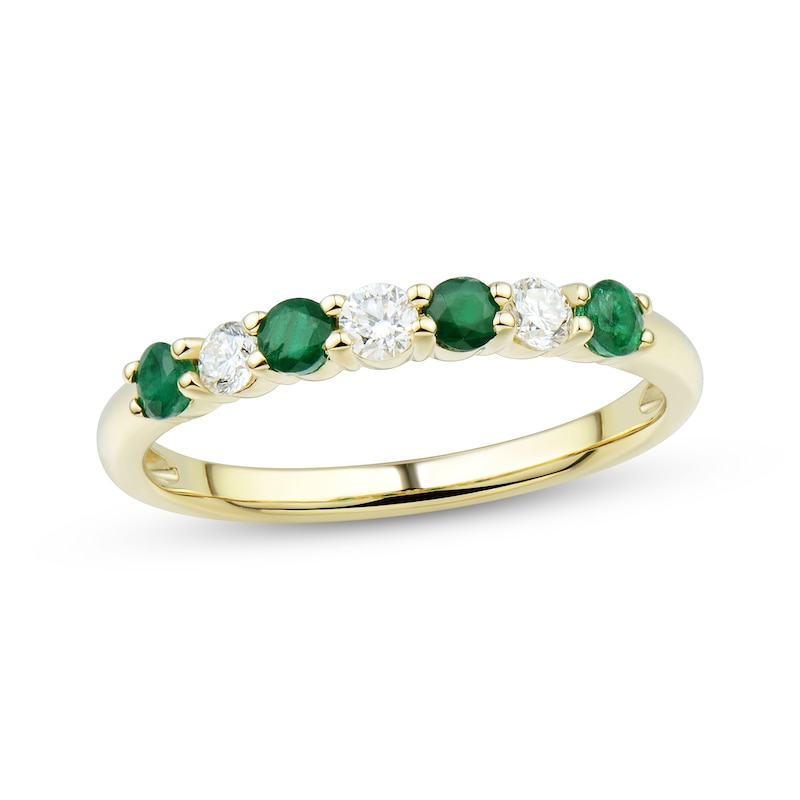 Main Image 1 of Now + Forever Emerald & Diamond Anniversary Band 1/5 ct tw Round-cut 10K Yellow Gold