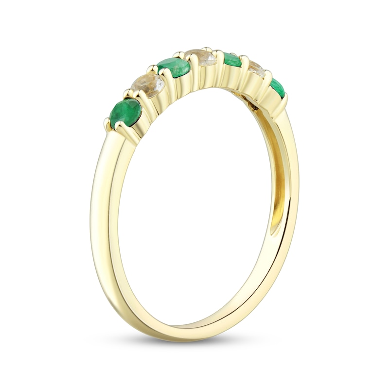 Main Image 2 of Now + Forever Emerald & Diamond Anniversary Band 1/5 ct tw Round-cut 10K Yellow Gold