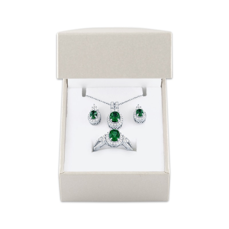 Main Image 1 of Lab-Created Emerald & White Lab-Created Sapphire Gift Set Sterling Silver - Size 7