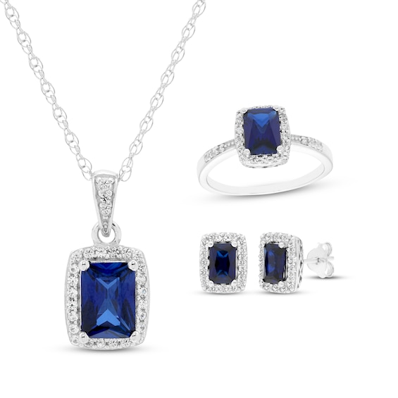 Kay Blue & White Lab-Created Sapphire Gift Set Sterling Silver