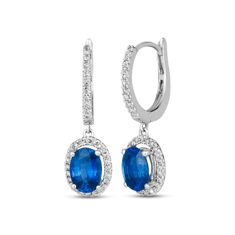 Main Image 1 of Le Vian Couture Sapphire Dangle Hoop Earrings 1/3 ct tw Diamonds Platinum