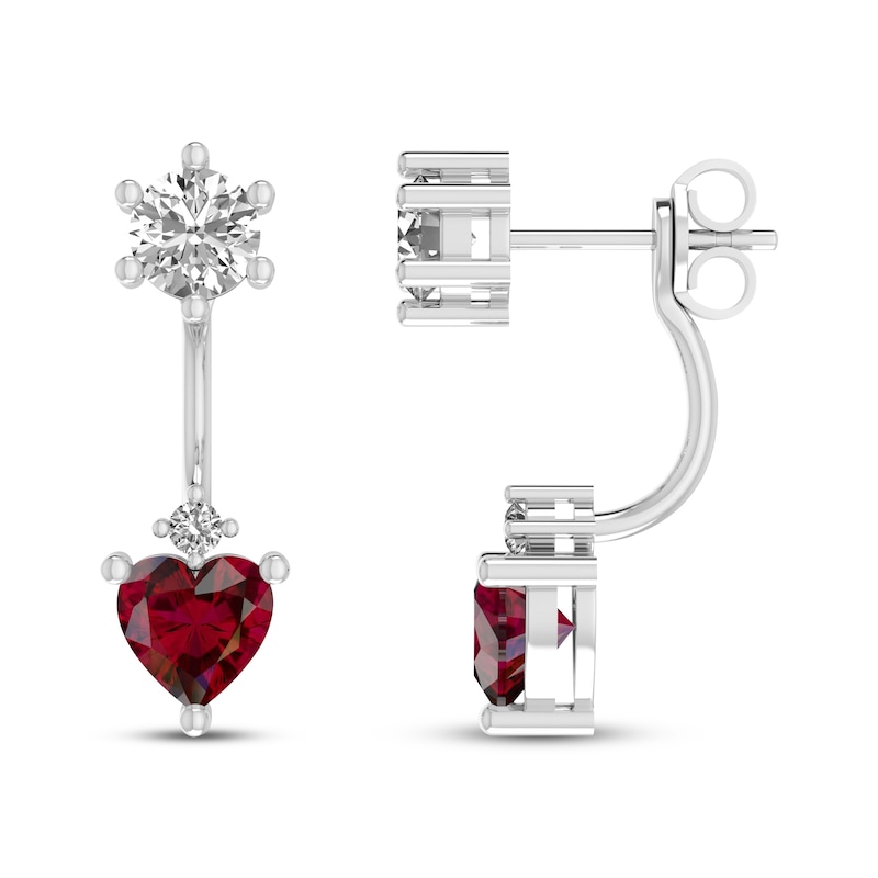 Main Image 1 of Lab-Created Ruby & White Lab-Created Sapphire Front-Back Earrings Sterling Silver