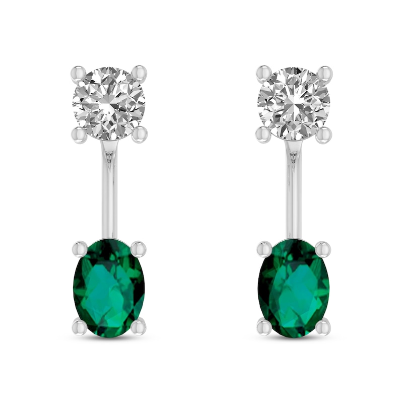 Lab-Created Emerald & White Lab-Created Sapphire Front-Back Earrings Sterling Silver