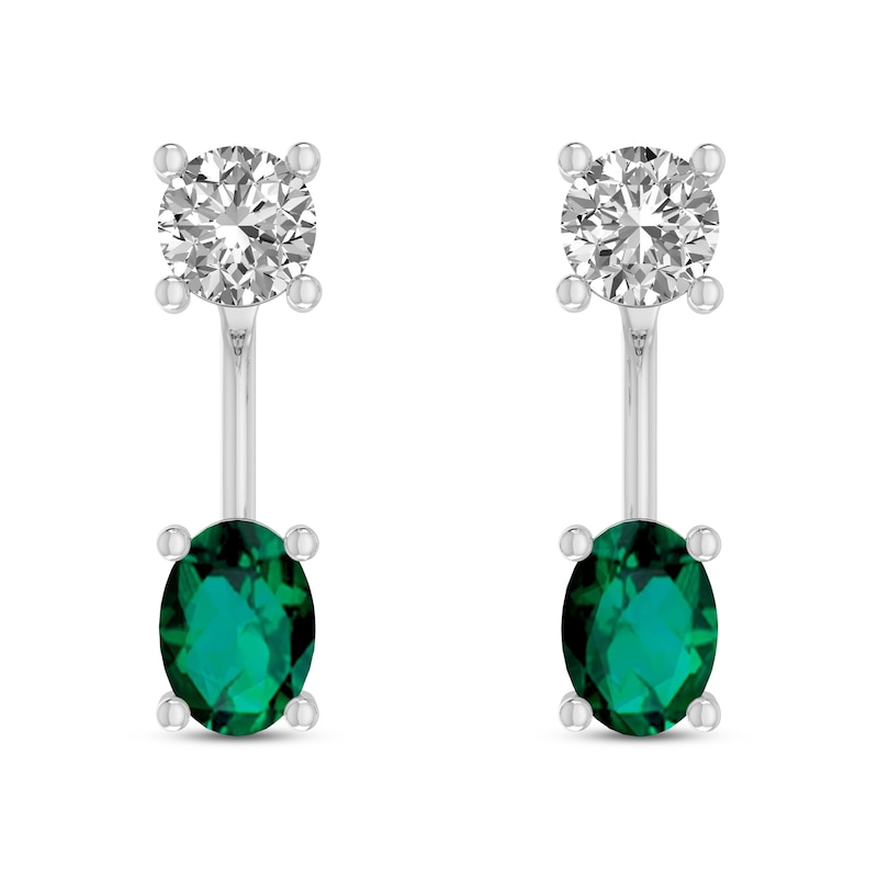 Main Image 2 of Lab-Created Emerald & White Lab-Created Sapphire Front-Back Earrings Sterling Silver