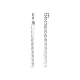 White Lab-Created Sapphire Chain Drop Earrings Sterling Silver