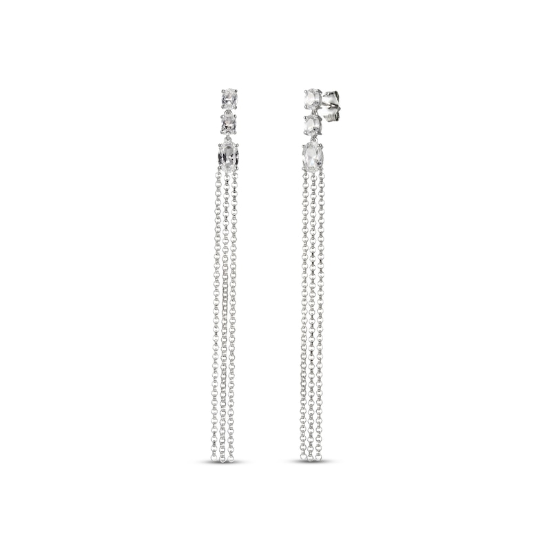 White Lab-Created Sapphire Chain Drop Earrings Sterling Silver