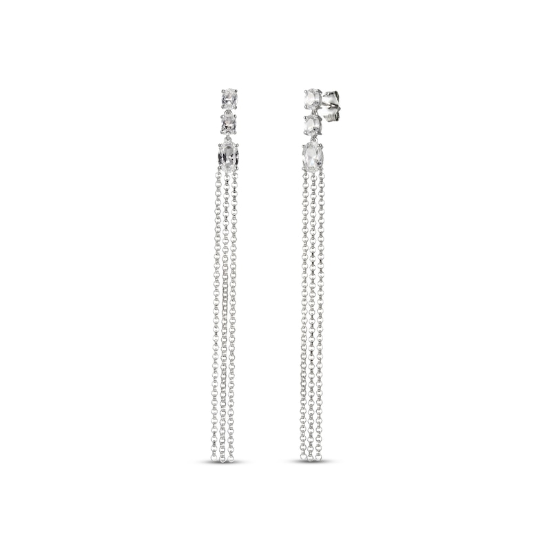 Main Image 1 of White Lab-Created Sapphire Chain Drop Earrings Sterling Silver