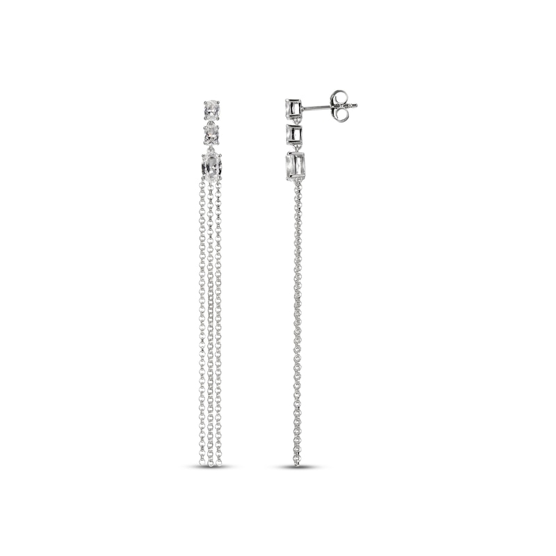 Main Image 2 of White Lab-Created Sapphire Chain Drop Earrings Sterling Silver