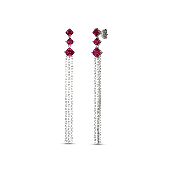 Lab-Created Ruby Chain Drop Earrings Sterling Silver