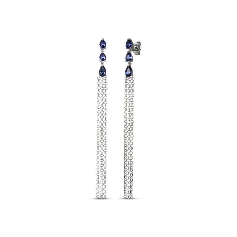 Blue Lab-Created Sapphire Chain Drop Earrings Sterling Silver