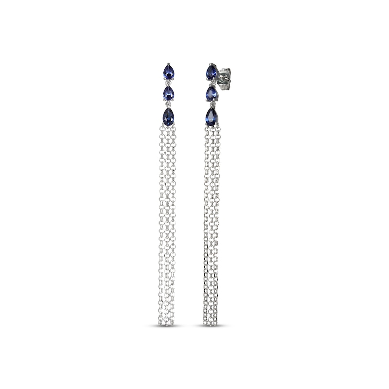 Main Image 1 of Blue Lab-Created Sapphire Chain Drop Earrings Sterling Silver