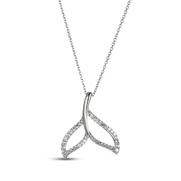 White Lab-Created Sapphire Whale Tail Necklace Sterling Silver 18"