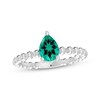 Thumbnail Image 1 of Lab-Created Emerald Pear Beaded Ring Sterling Silver