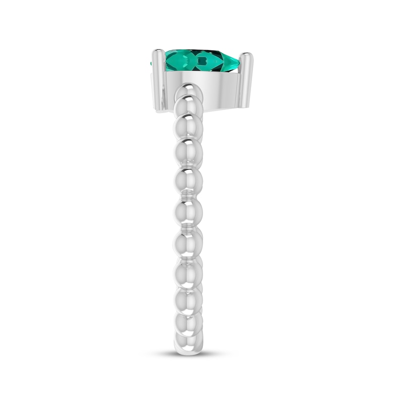 Main Image 3 of Lab-Created Emerald Pear Beaded Ring Sterling Silver