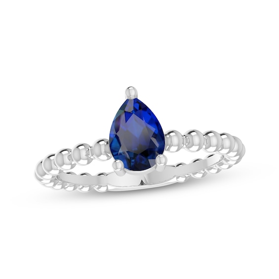 Blue Lab-Created Sapphire Pear Beaded Ring Sterling Silver