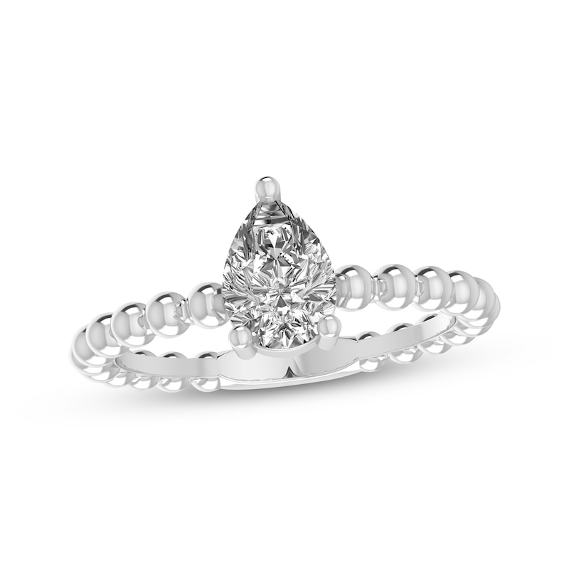 White Lab-Created Sapphire Pear Beaded Ring Sterling Silver