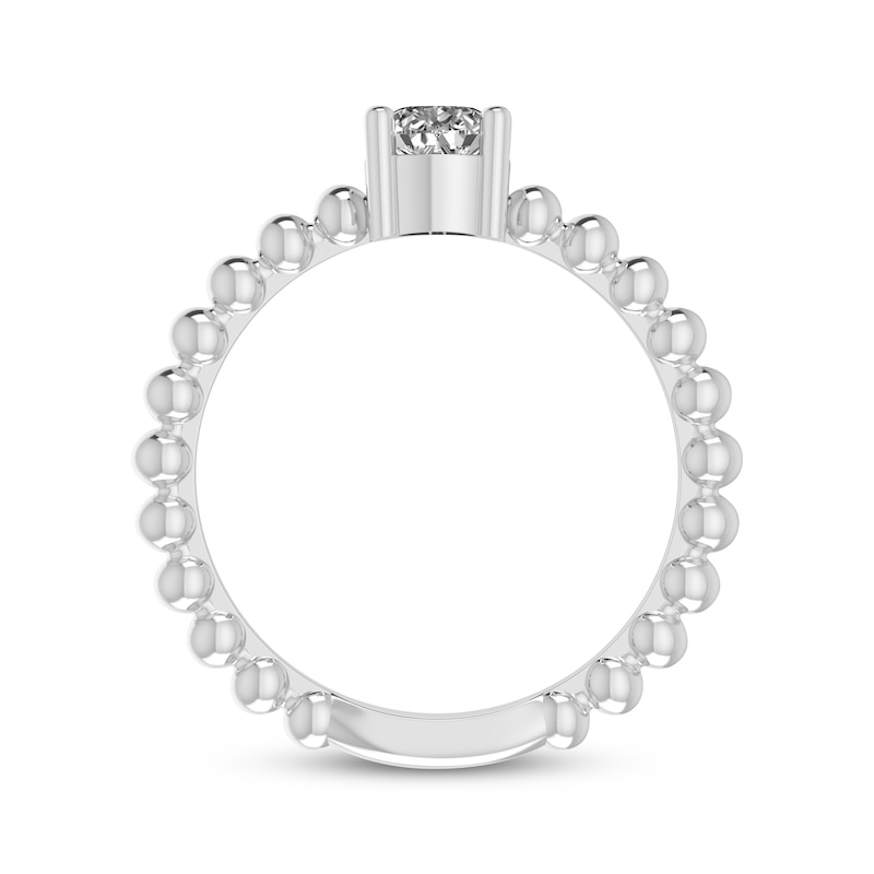 White Lab-Created Sapphire Pear Beaded Ring Sterling Silver