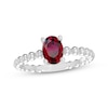Thumbnail Image 0 of Lab-Created Ruby Oval Beaded Ring Sterling Silver