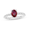 Thumbnail Image 1 of Lab-Created Ruby Oval Beaded Ring Sterling Silver