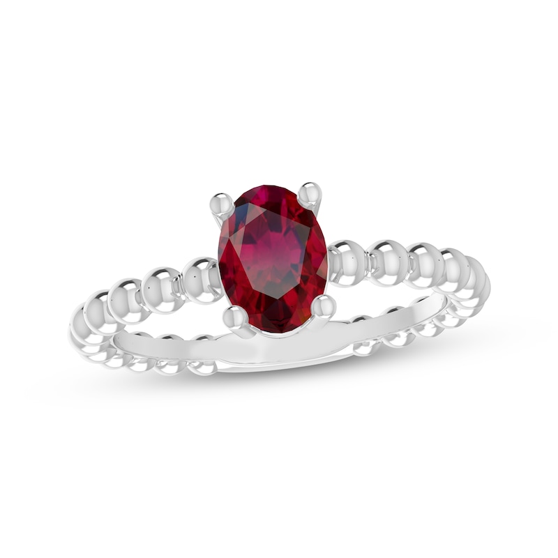 Main Image 1 of Lab-Created Ruby Oval Beaded Ring Sterling Silver