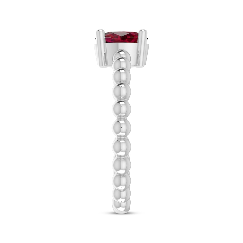 Main Image 2 of Lab-Created Ruby Oval Beaded Ring Sterling Silver