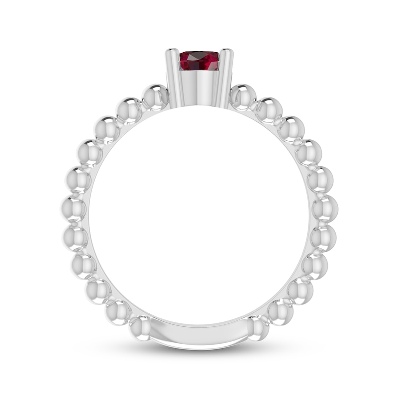 Lab-Created Ruby Oval Beaded Ring Sterling Silver