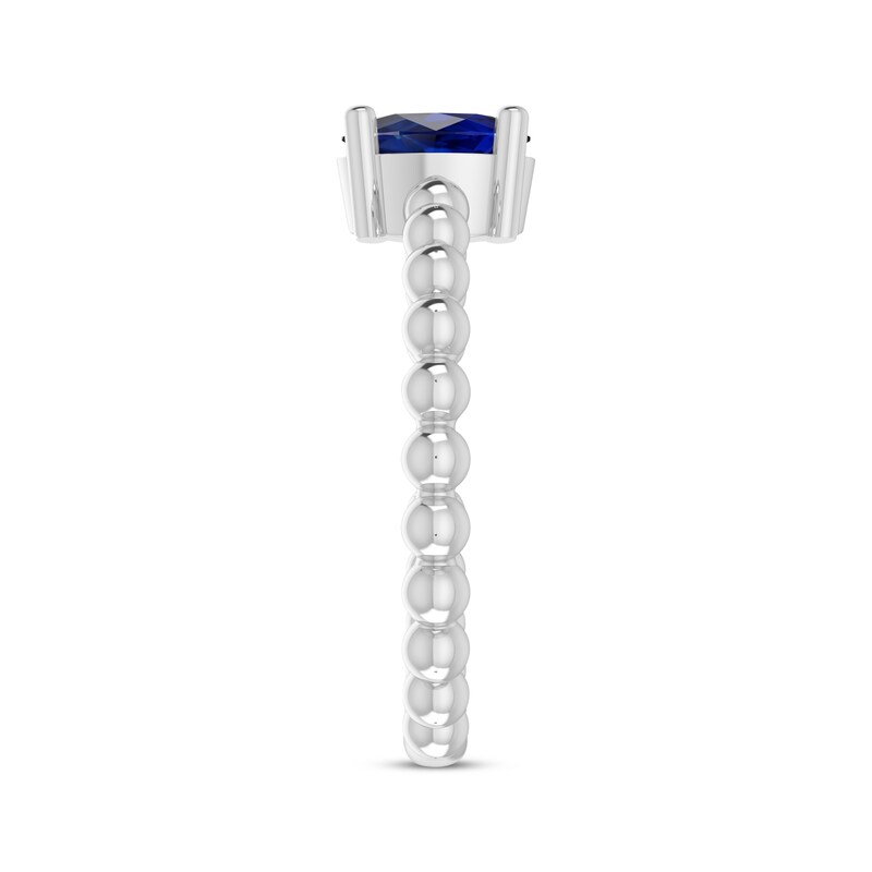 Blue Lab-Created Sapphire Oval Beaded Ring Sterling Silver