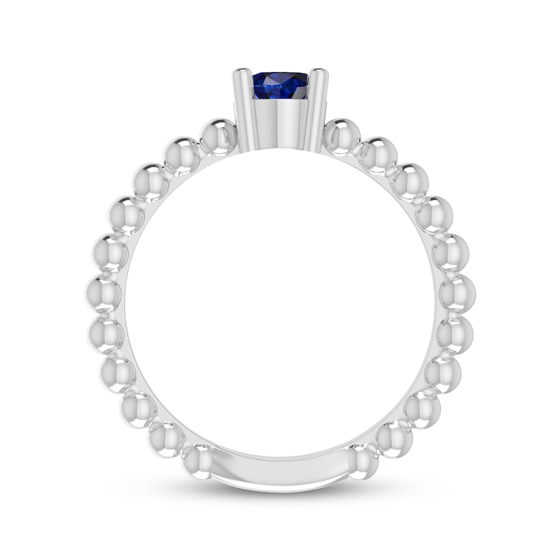 Blue Lab-Created Sapphire Oval Beaded Ring Sterling Silver