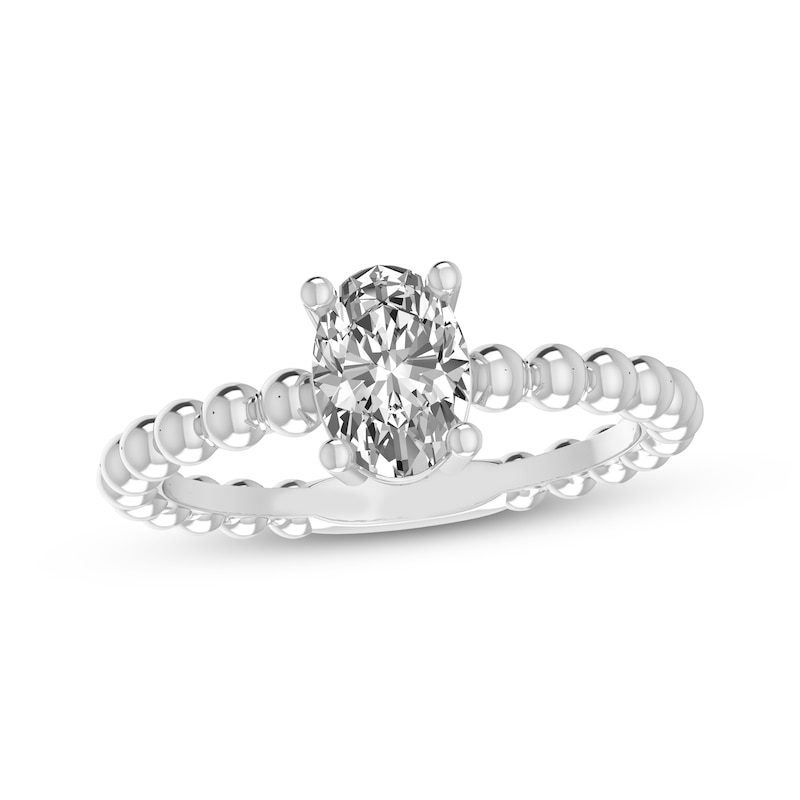 Main Image 1 of White Lab-Created Sapphire Oval Beaded Ring Sterling Silver