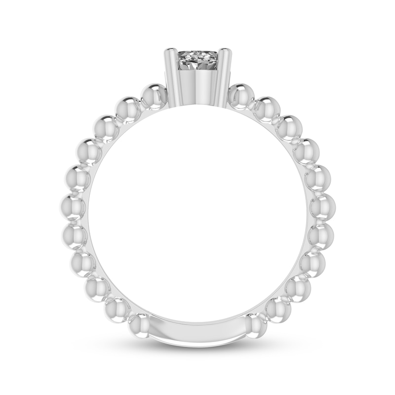 Main Image 3 of White Lab-Created Sapphire Oval Beaded Ring Sterling Silver