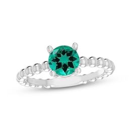Lab-Created Emerald Round Beaded Ring Sterling Silver