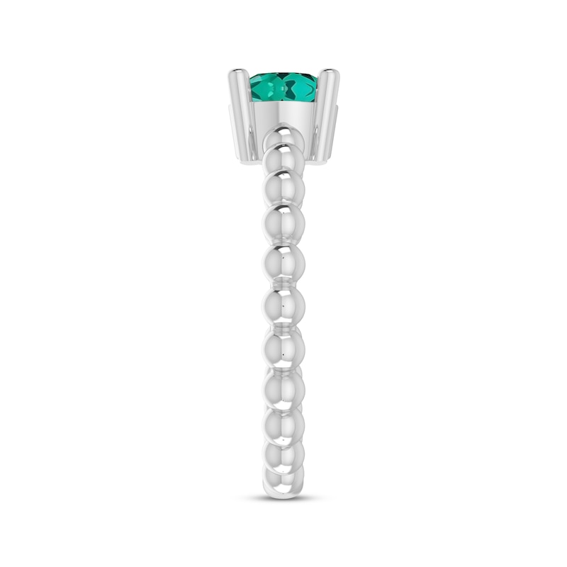 Main Image 2 of Lab-Created Emerald Round Beaded Ring Sterling Silver