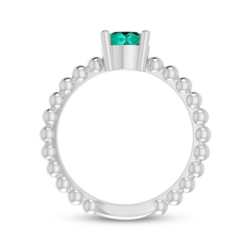 Main Image 3 of Lab-Created Emerald Round Beaded Ring Sterling Silver
