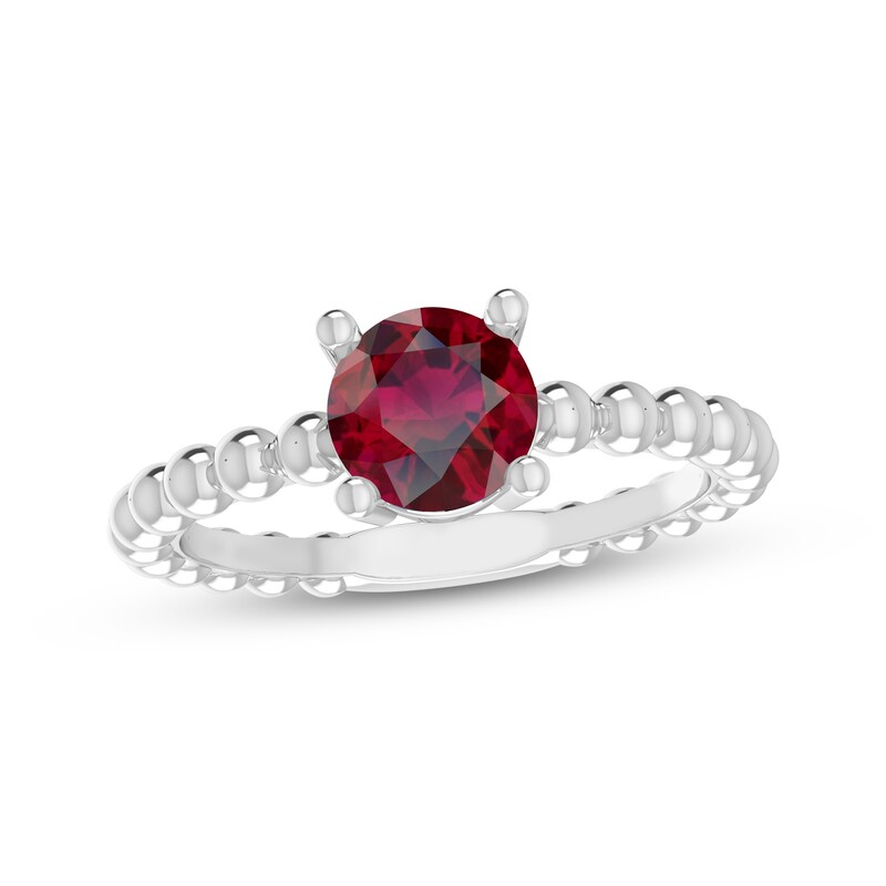 Lab-Created Ruby Round Beaded Ring Sterling Silver
