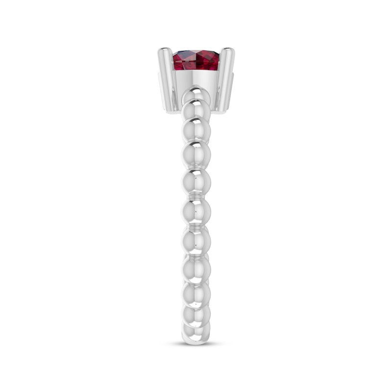 Lab-Created Ruby Round Beaded Ring Sterling Silver