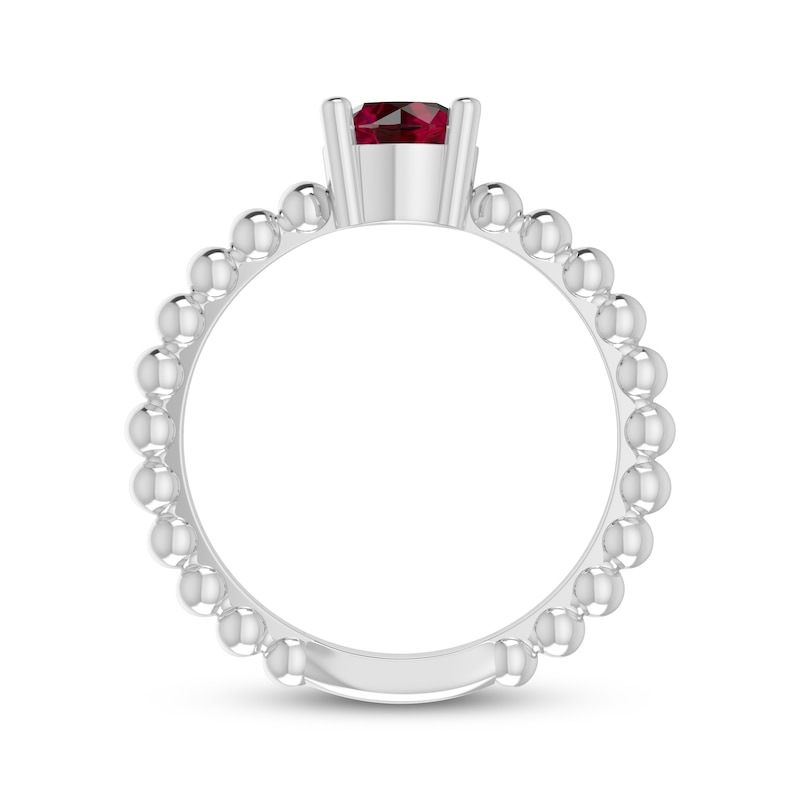Lab-Created Ruby Round Beaded Ring Sterling Silver