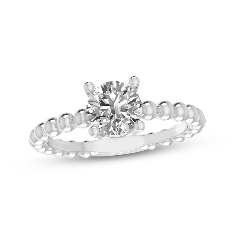 White Lab-Created Sapphire Round Beaded Ring Sterling Silver
