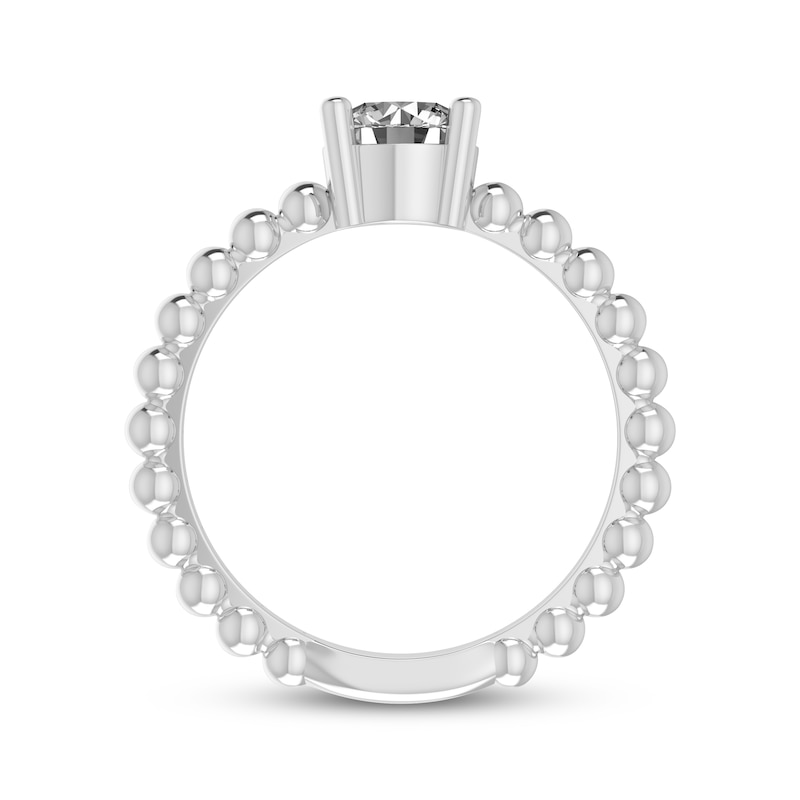 White Lab-Created Sapphire Round Beaded Ring Sterling Silver