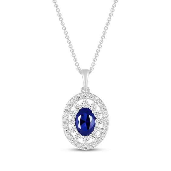 Blue & White Lab-Created Sapphire Necklace Sterling Silver 18"