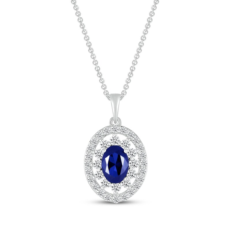 Main Image 1 of Blue & White Lab-Created Sapphire Necklace Sterling Silver 18&quot;