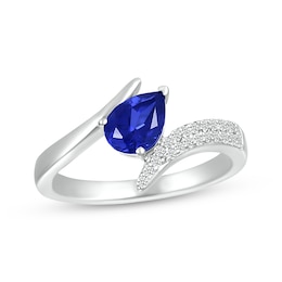 Blue & White Lab-Created Sapphire Bypass Ring Sterling Silver