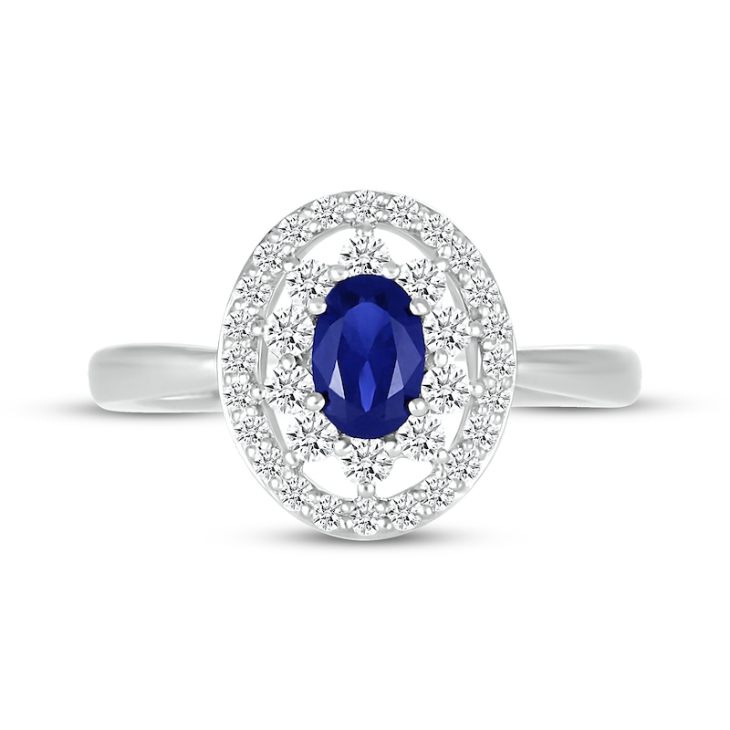 Blue & White Lab-Created Sapphire Oval Frame Ring Sterling Silver