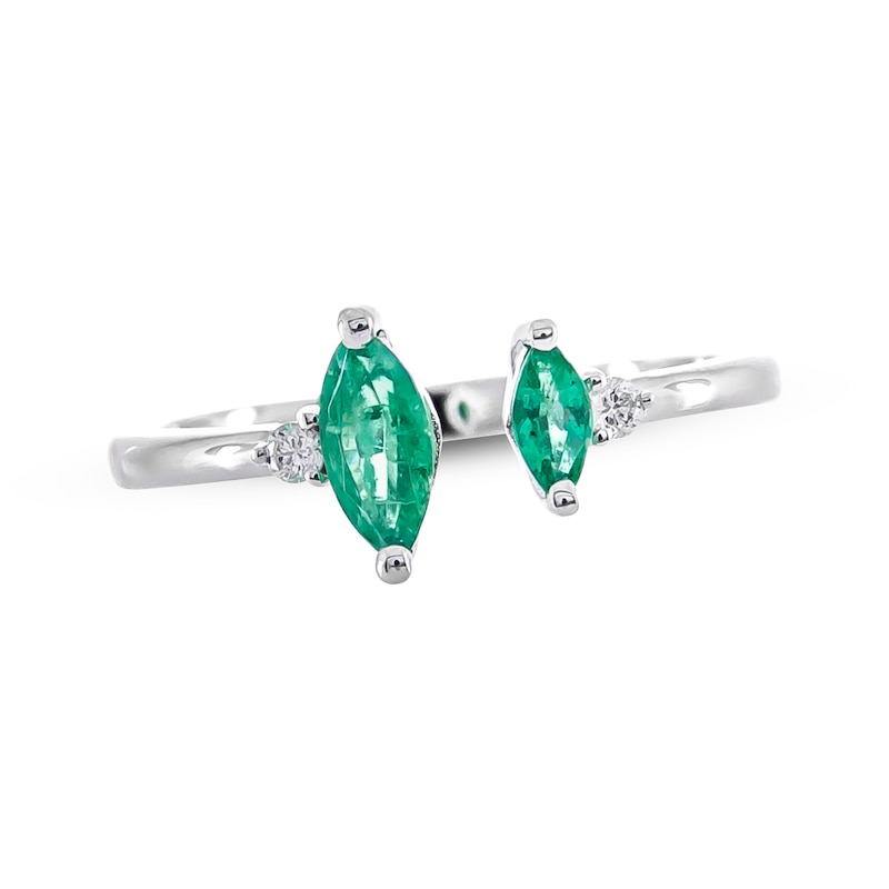 Main Image 1 of Emerald & Diamond Deconstructed Ring 1/20 ct tw Round-cut Sterling Silver