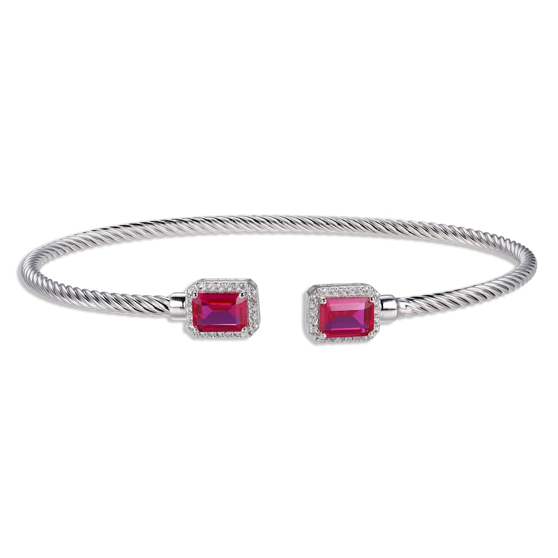 Main Image 1 of Lab-Created Ruby & White Lab-Created Sapphire Rope Cuff Bangle Bracelet Sterling Silver