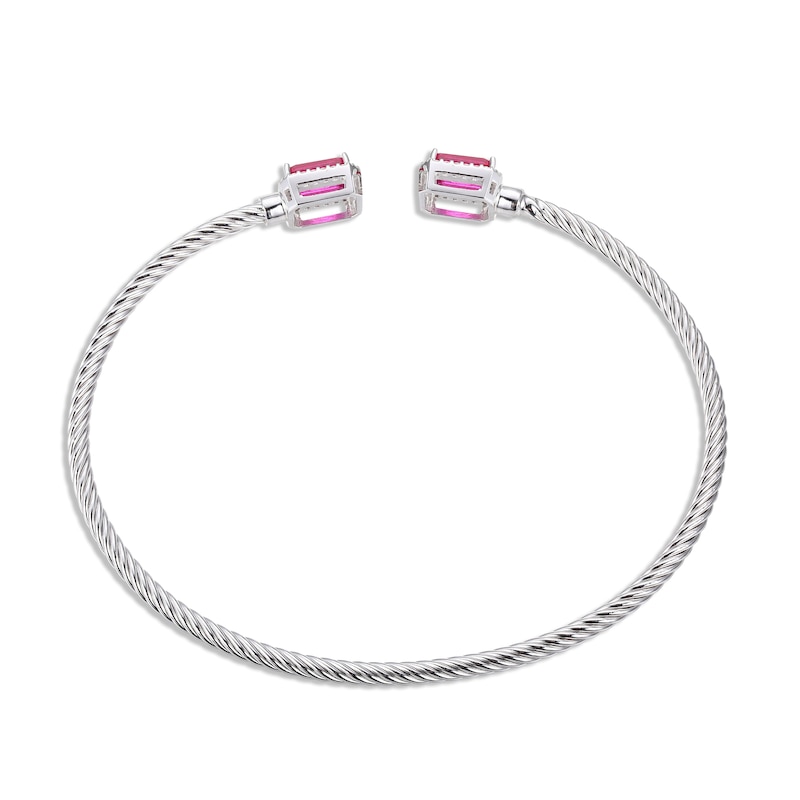 Main Image 3 of Lab-Created Ruby & White Lab-Created Sapphire Rope Cuff Bangle Bracelet Sterling Silver